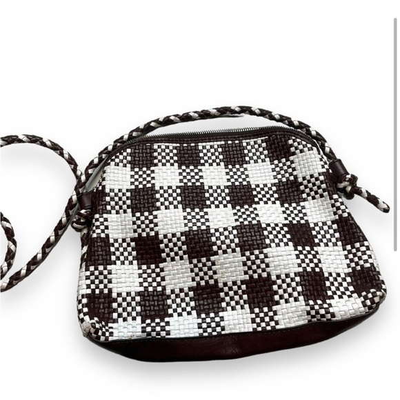 Loeffler Randall Mallory Leather Woven Crossbody Bag Brown White - Flawed - Picture 2 of 7